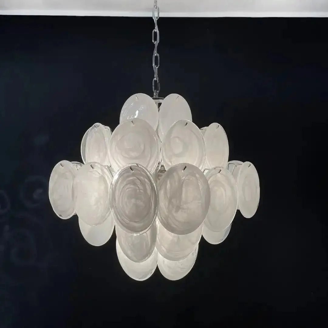 Murano Chandelier 36 White Disks - Zelno Lighting