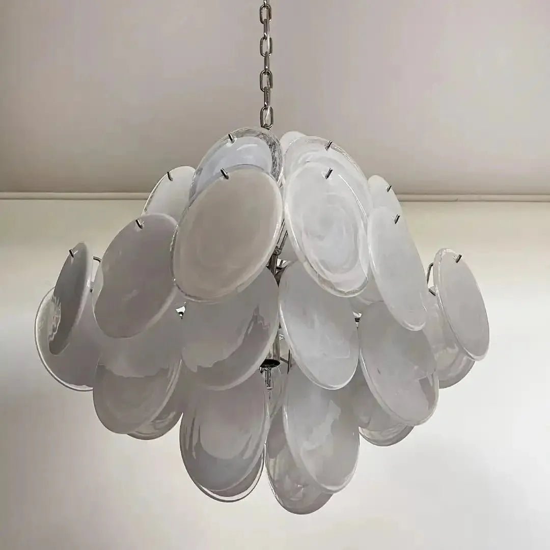 Murano Chandelier 36 White Disks - Zelno Lighting