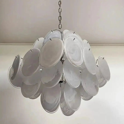 Murano Chandelier 36 White Disks - Zelno Lighting