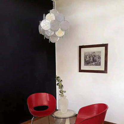 Murano Chandelier 36 White Disks - Zelno Lighting