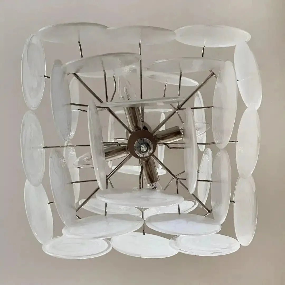 Murano Chandelier 36 White Disks - Zelno Lighting