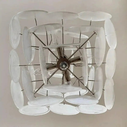 Murano Chandelier 36 White Disks - Zelno Lighting