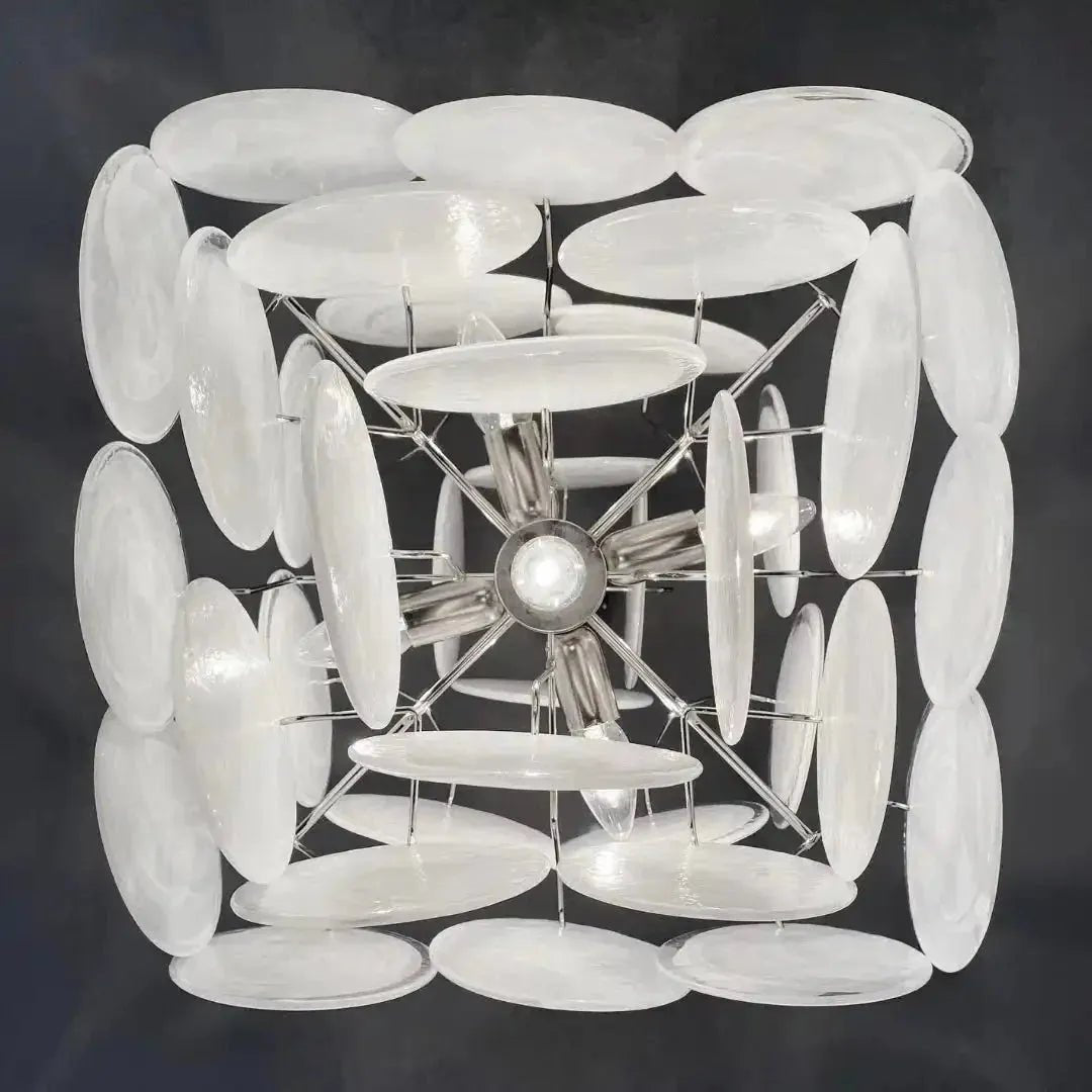 Murano Chandelier 36 White Disks - Zelno Lighting