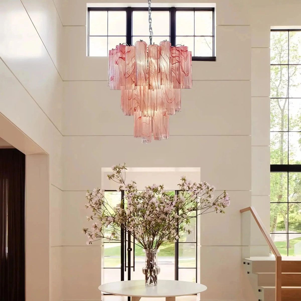 Murano Chandelier – 48 tubes – Alabaster Pink - Zelno Lighting