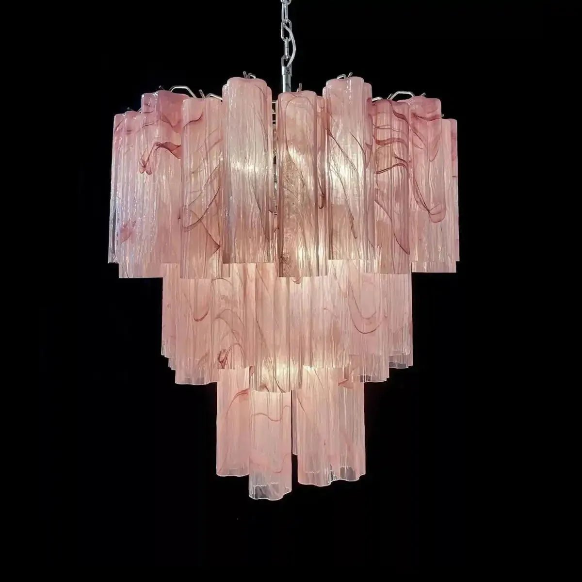 Murano Chandelier – 48 tubes – Alabaster Pink - Zelno Lighting