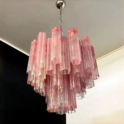 Murano Chandelier – 48 tubes – Alabaster Pink - Zelno Lighting