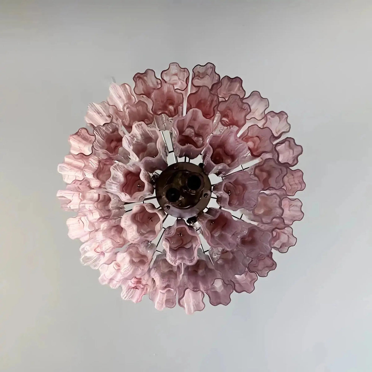 Murano Chandelier – 48 tubes – Alabaster Pink - Zelno Lighting