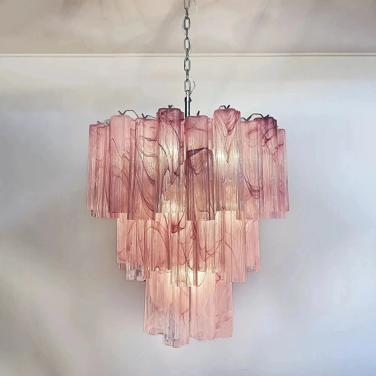 Murano Chandelier – 48 tubes – Alabaster Pink - Zelno Lighting
