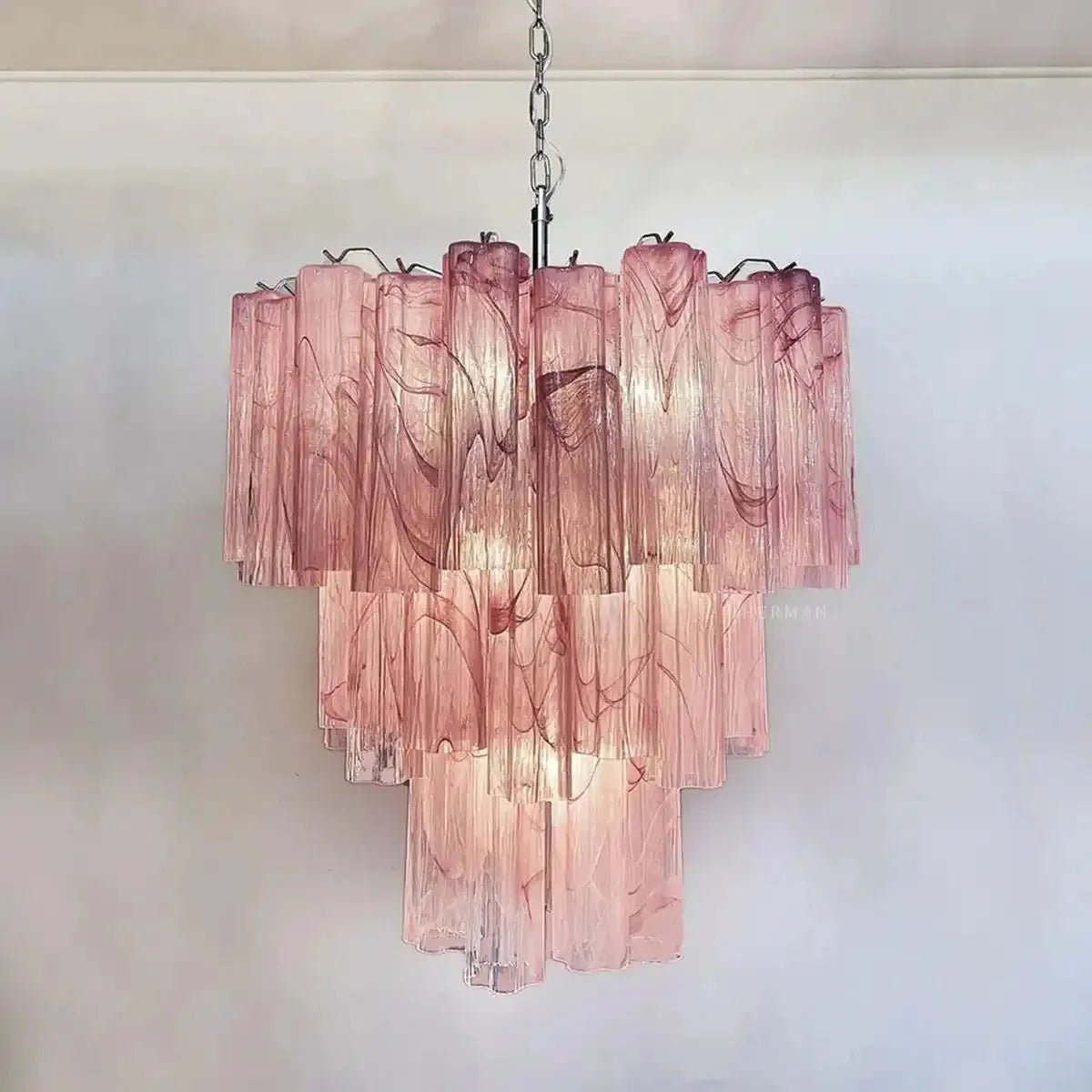 Murano Chandelier – 48 tubes – Alabaster Pink - Zelno Lighting