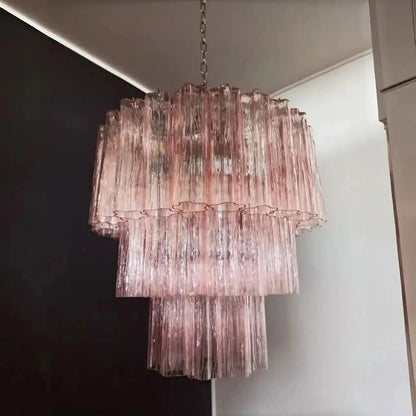 Murano Chandelier – 48 tubes – Alabaster Pink - Zelno Lighting