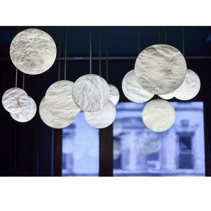 Nami Alabaster Sphere Staircase Chandelier Brass Multi Pendant Light - Zelno Lighting