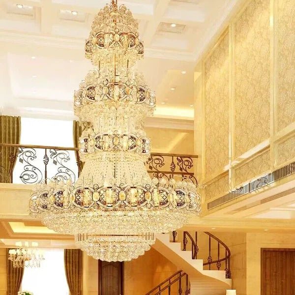 Oversized Luxury Multi - layers Gold Crystal Chandelier For High - ceiling Living Room/Foyer - Zelno Lighting