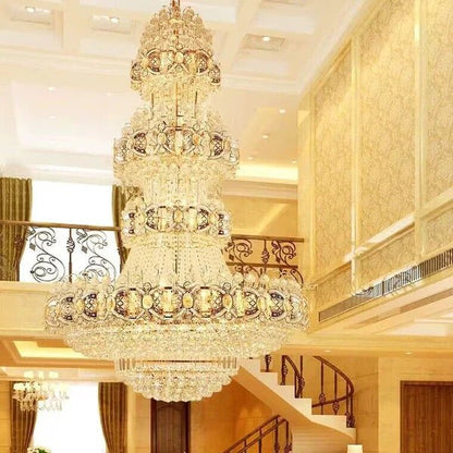 Oversized Luxury Multi - layers Gold Crystal Chandelier For High - ceiling Living Room/Foyer - Zelno Lighting