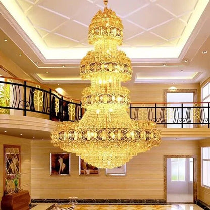 Oversized Luxury Multi - layers Gold Crystal Chandelier For High - ceiling Living Room/Foyer - Zelno Lighting