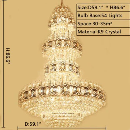 Oversized Luxury Multi - layers Gold Crystal Chandelier For High - ceiling Living Room/Foyer - Zelno Lighting