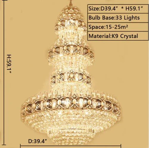 Oversized Luxury Multi - layers Gold Crystal Chandelier For High - ceiling Living Room/Foyer - Zelno Lighting