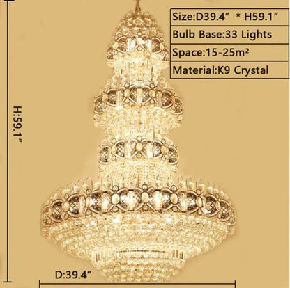 Oversized Luxury Multi - layers Gold Crystal Chandelier For High - ceiling Living Room/Foyer - Zelno Lighting