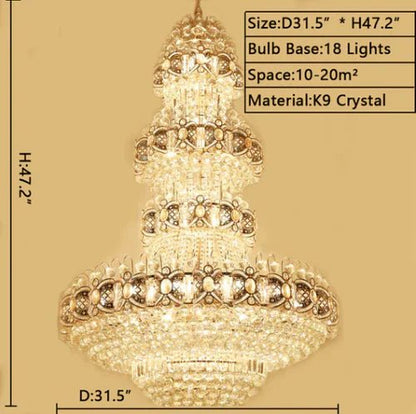 Oversized Luxury Multi - layers Gold Crystal Chandelier For High - ceiling Living Room/Foyer - Zelno Lighting
