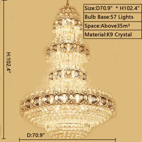Oversized Luxury Multi - layers Gold Crystal Chandelier For High - ceiling Living Room/Foyer - Zelno Lighting