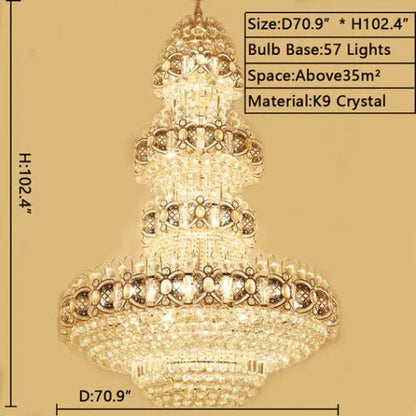 Oversized Luxury Multi - layers Gold Crystal Chandelier For High - ceiling Living Room/Foyer - Zelno Lighting