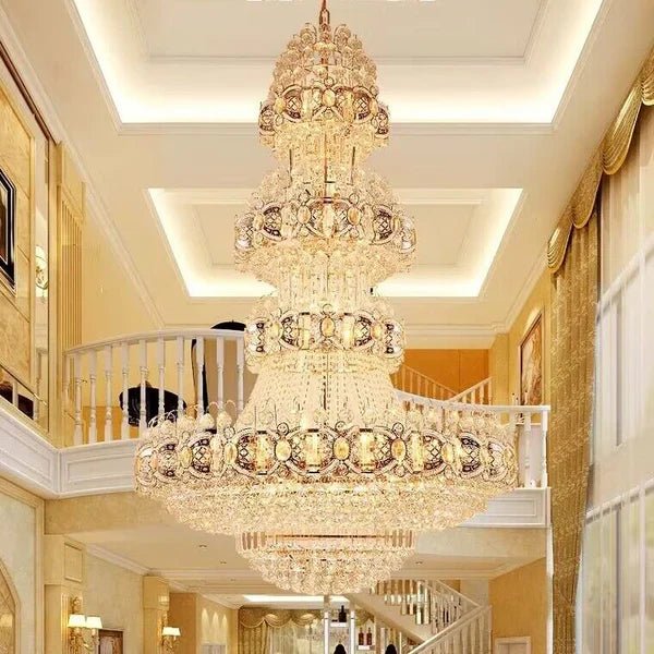 Oversized Luxury Multi - layers Gold Crystal Chandelier For High - ceiling Living Room/Foyer - Zelno Lighting