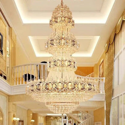 Oversized Luxury Multi - layers Gold Crystal Chandelier For High - ceiling Living Room/Foyer - Zelno Lighting