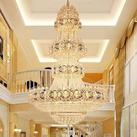 Oversized Luxury Multi - layers Gold Crystal Chandelier For High - ceiling Living Room/Foyer - Zelno Lighting