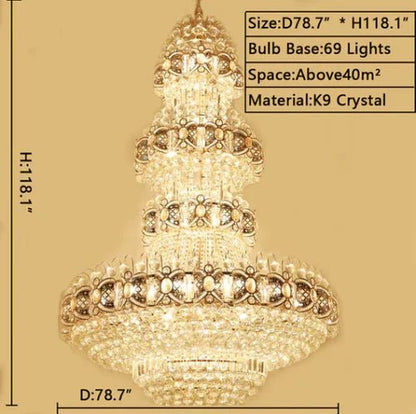 Oversized Luxury Multi - layers Gold Crystal Chandelier For High - ceiling Living Room/Foyer - Zelno Lighting