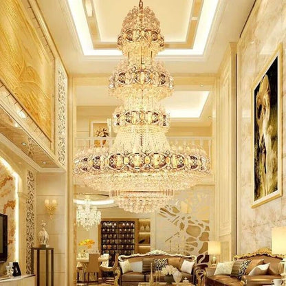 Oversized Luxury Multi - layers Gold Crystal Chandelier For High - ceiling Living Room/Foyer - Zelno Lighting