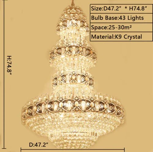 Oversized Luxury Multi - layers Gold Crystal Chandelier For High - ceiling Living Room/Foyer - Zelno Lighting