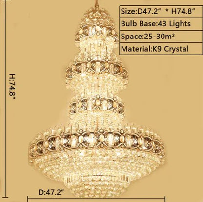 Oversized Luxury Multi - layers Gold Crystal Chandelier For High - ceiling Living Room/Foyer - Zelno Lighting