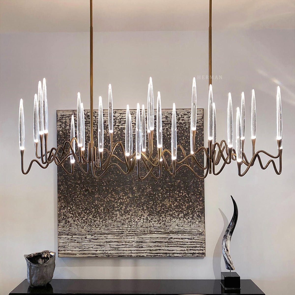Pezzo Crystal Long Chandelier L78'' 59'' 40'' - Zelno Lighting