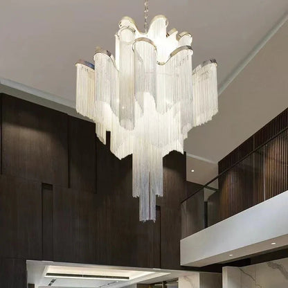 Post - Modern Extra Large Stainless Steel Long Tassel Chandelier for Large Living Room / Staircase / Villa / Duplexes - Zelno Lighting