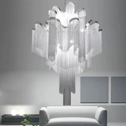 Post - Modern Extra Large Stainless Steel Long Tassel Chandelier for Large Living Room / Staircase / Villa / Duplexes - Zelno Lighting