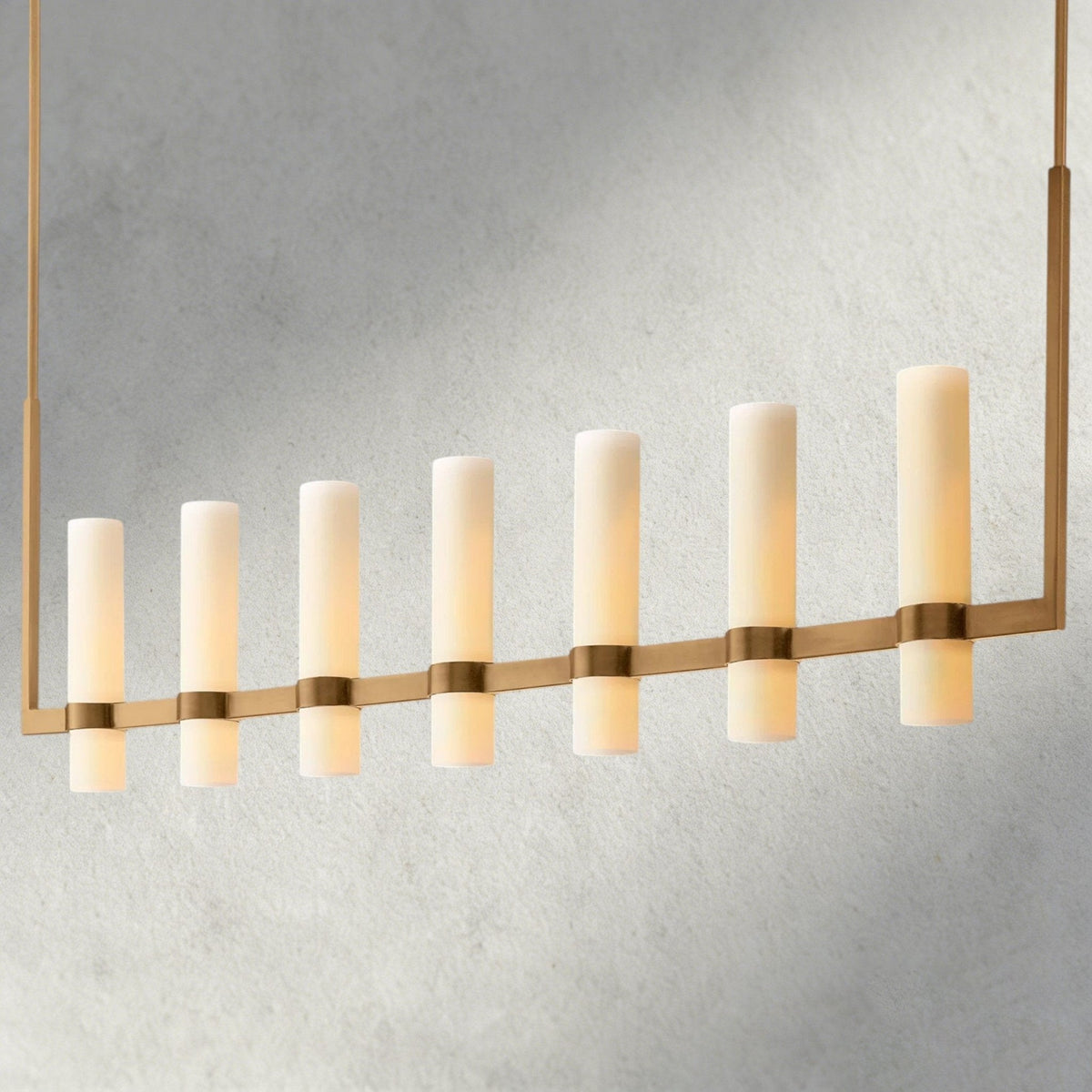 Ravay Linear Milk Glass Chandelier 59", 71" - Zelno Lighting