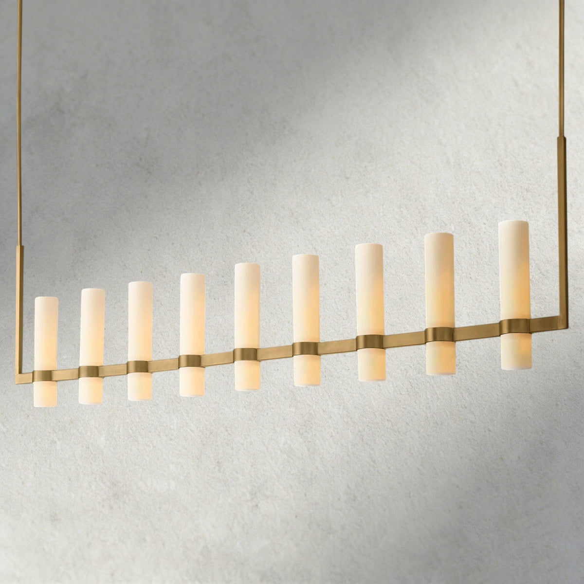 Ravay Linear Milk Glass Chandelier 59", 71" - Zelno Lighting