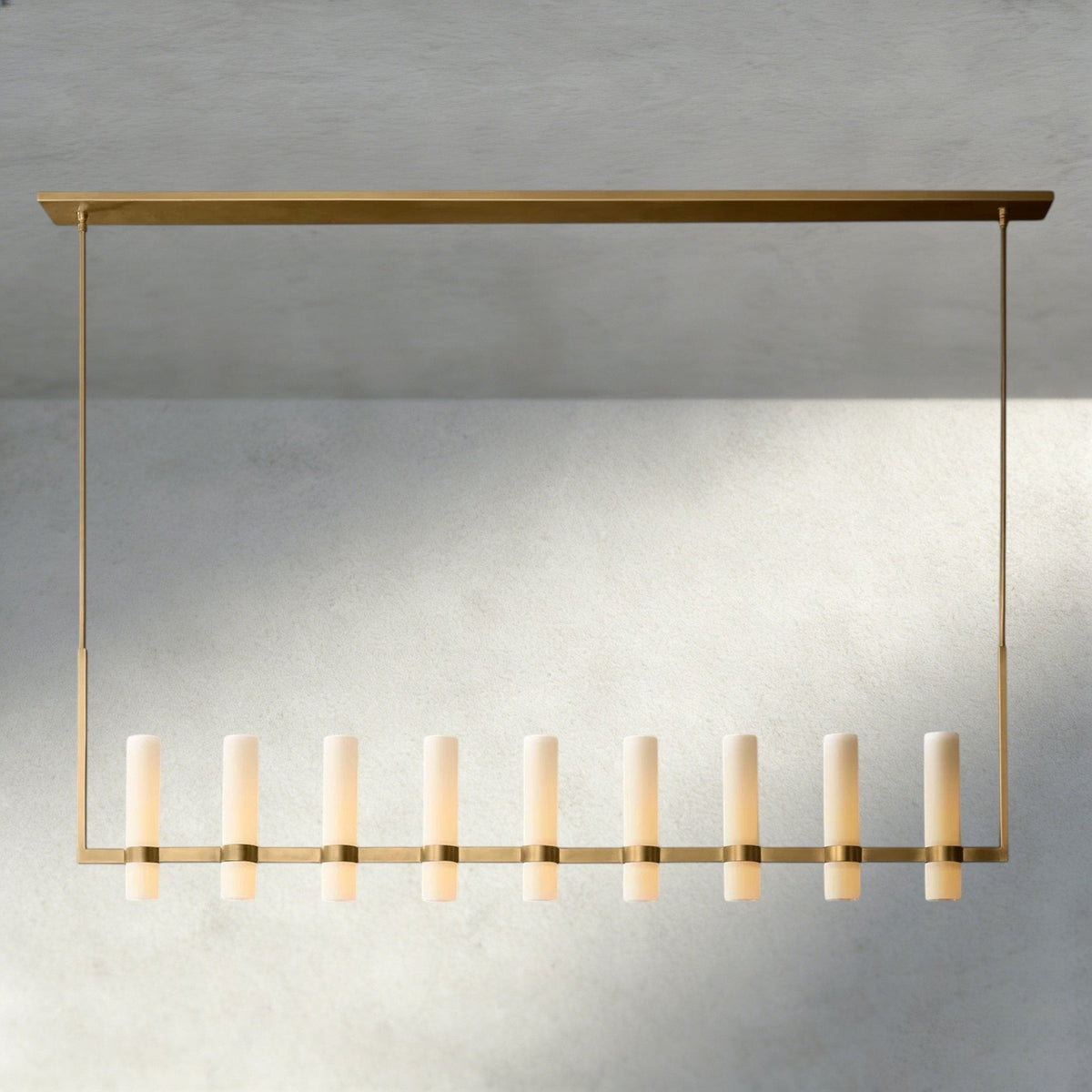 Ravay Linear Milk Glass Chandelier 59", 71" - Zelno Lighting