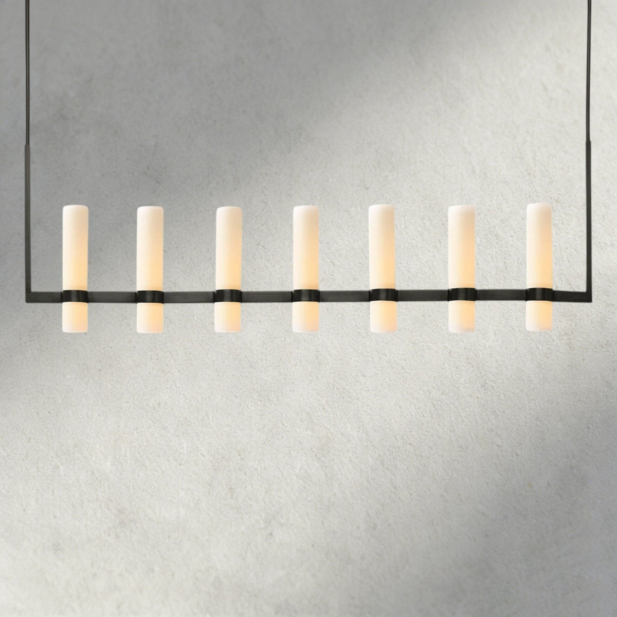 Ravay Linear Milk Glass Chandelier 59", 71" - Zelno Lighting
