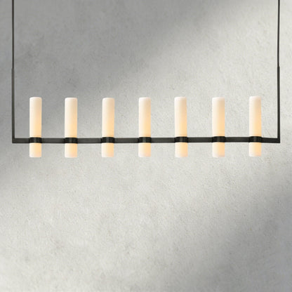 Ravay Linear Milk Glass Chandelier 59", 71" - Zelno Lighting