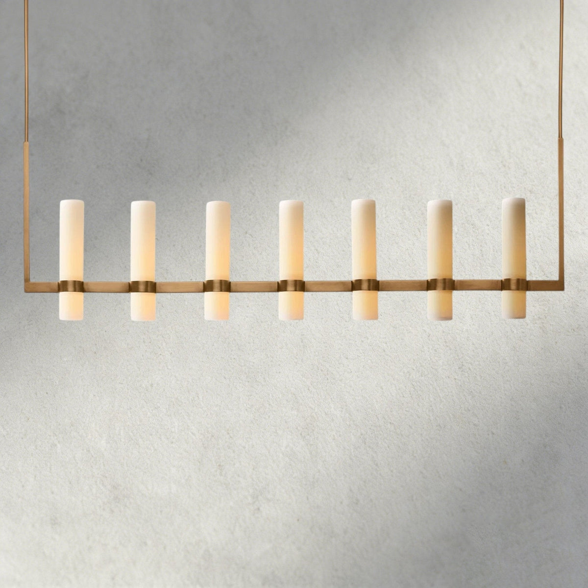 Ravay Linear Milk Glass Chandelier 59", 71" - Zelno Lighting