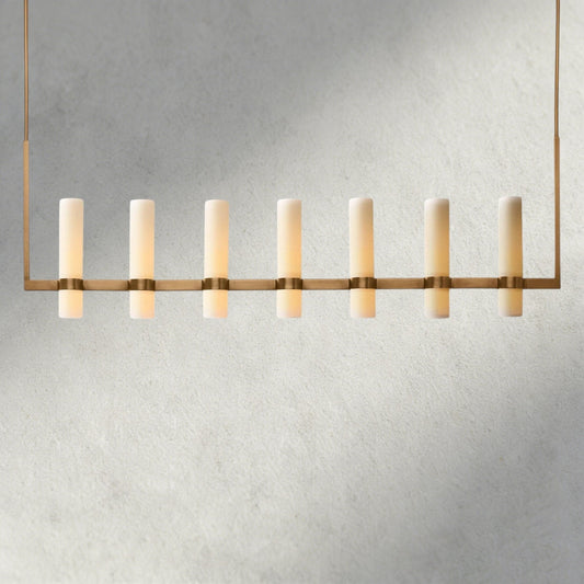 Ravay Linear Milk Glass Chandelier 59", 71" - Zelno Lighting