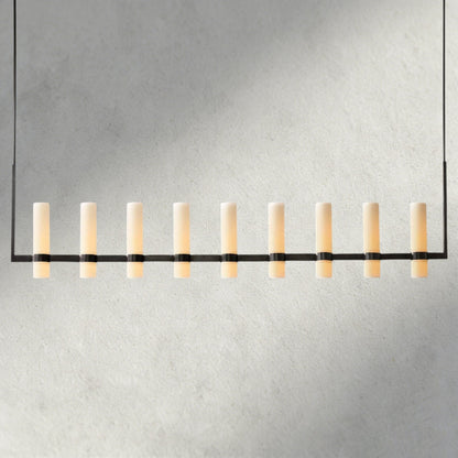 Ravay Linear Milk Glass Chandelier 59", 71" - Zelno Lighting