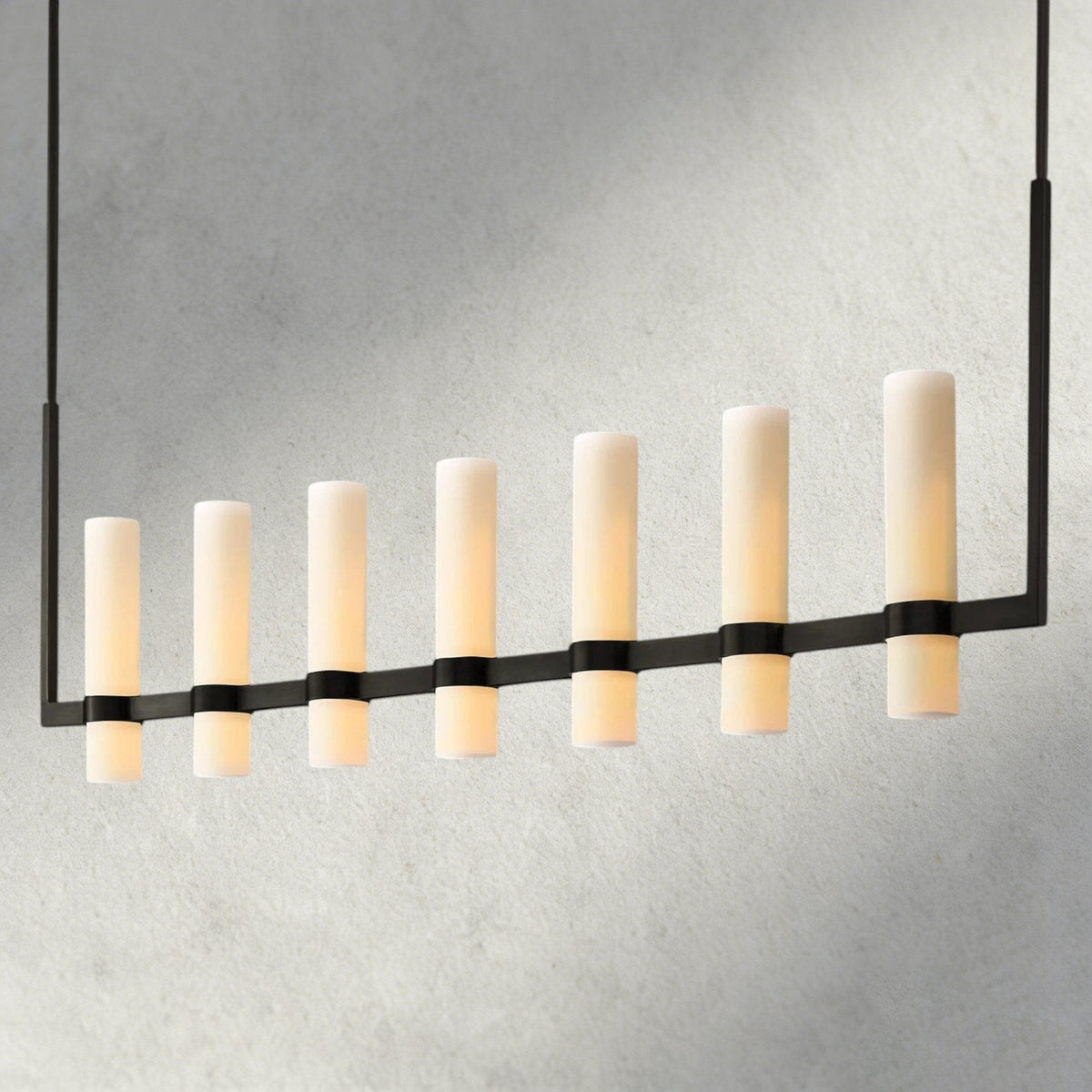 Ravay Linear Milk Glass Chandelier 59", 71" - Zelno Lighting