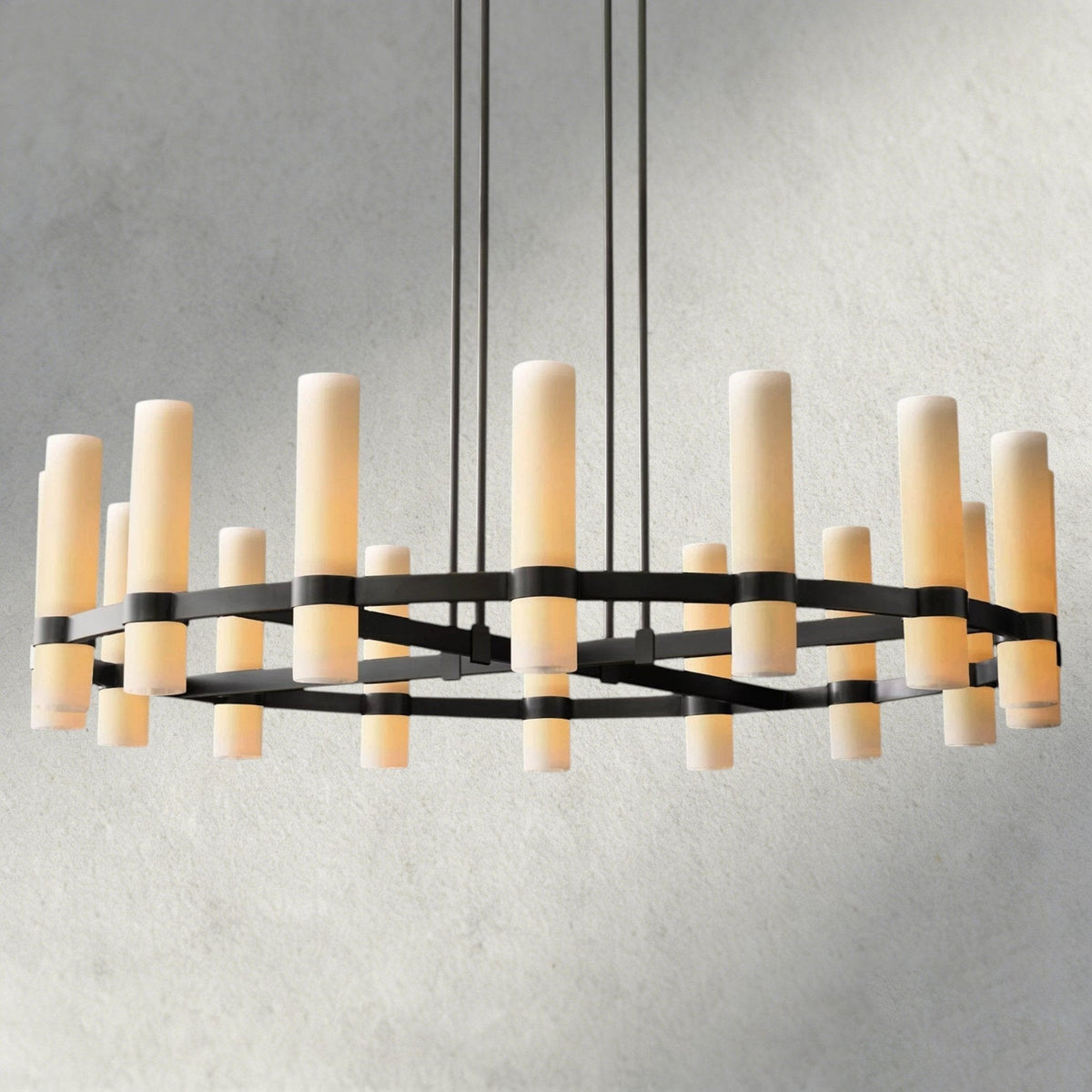 Ravay Round Milk Glass Chandelier 36", 48", 60" - Zelno Lighting
