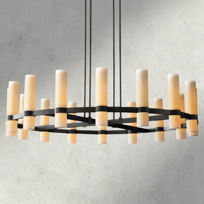 Ravay Round Milk Glass Chandelier 36", 48", 60" - Zelno Lighting