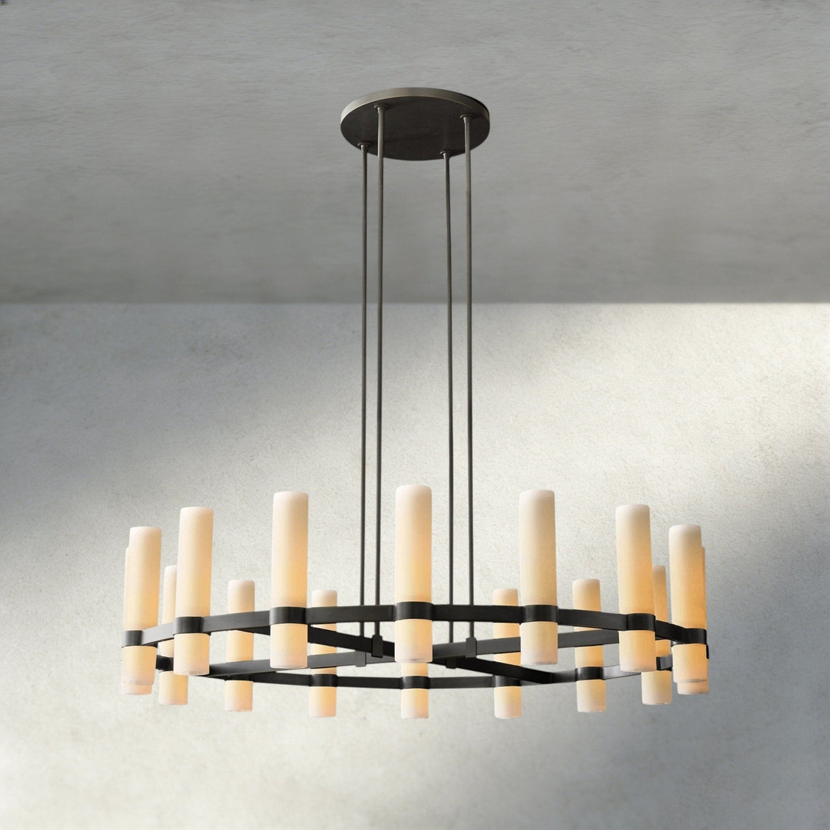 Ravay Round Milk Glass Chandelier 36", 48", 60" - Zelno Lighting