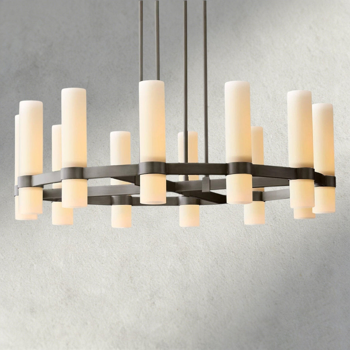 Ravay Round Milk Glass Chandelier 36", 48", 60" - Zelno Lighting