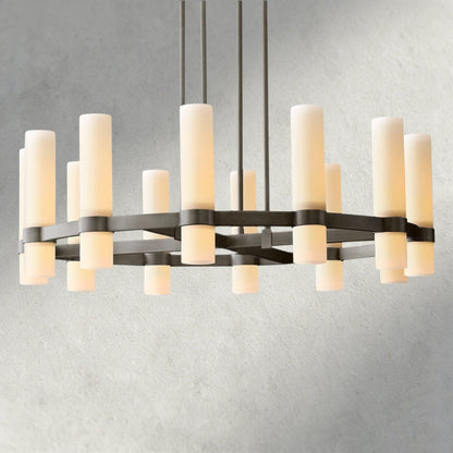 Ravay Round Milk Glass Chandelier 36", 48", 60" - Zelno Lighting
