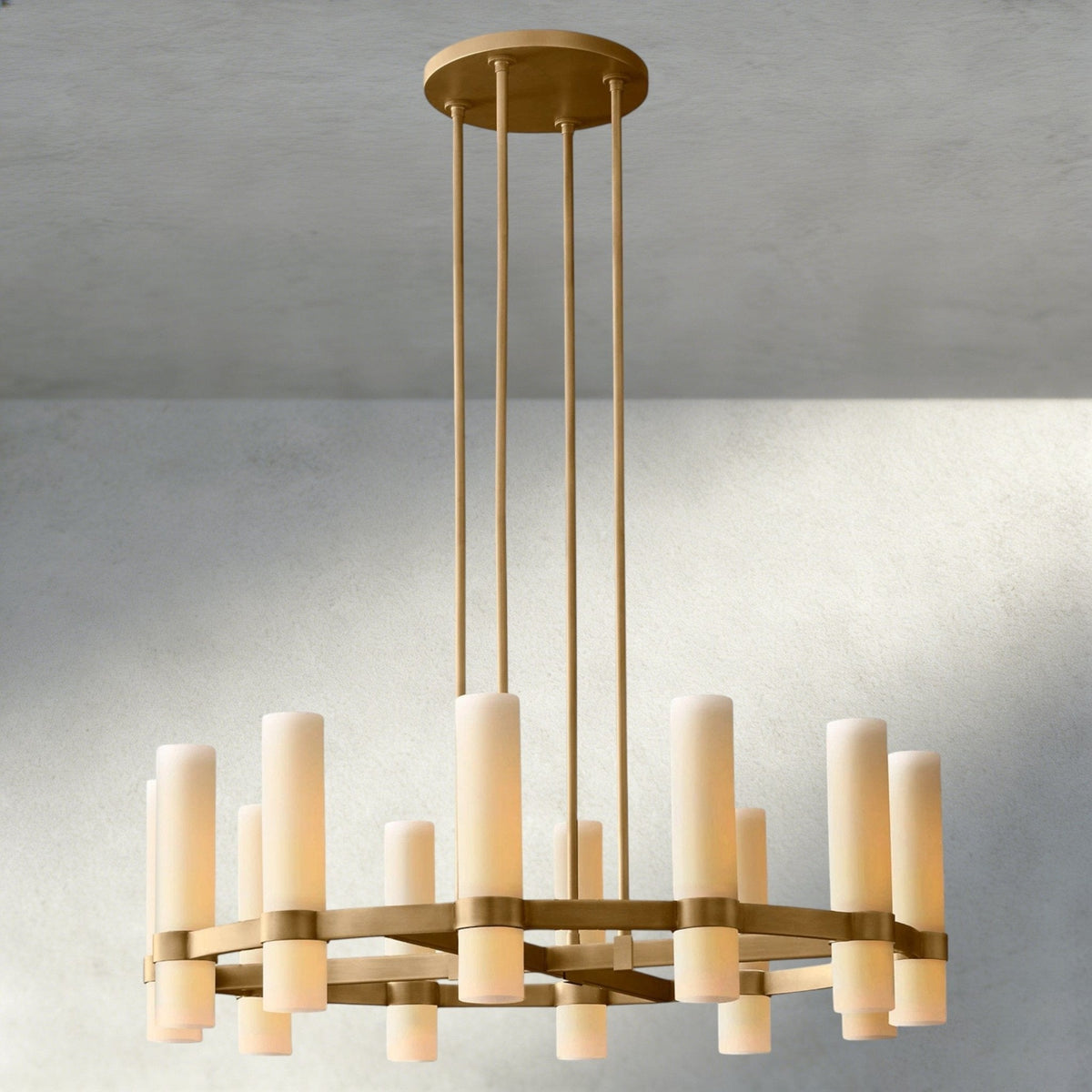 Ravay Round Milk Glass Chandelier 36", 48", 60" - Zelno Lighting