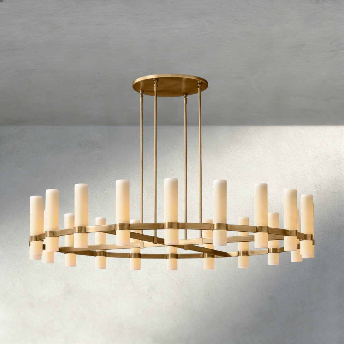 Ravay Round Milk Glass Chandelier 36", 48", 60" - Zelno Lighting